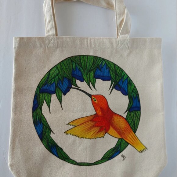 Hand-Painted Hummingbird Tote Bag : Floral Garden Reusable Canvas Bag  NWT - Picture 13 of 15